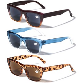 Vision World 3 Pairs Women Outdoor Reading Sunglasses - Fully Magnified Readers (3 Pairs (Coffee/Blue/Tortoise), 2.75)