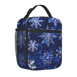 ainori Reusable Snowflake Winter Lunch Box for Kids Girls Boys Women Adult, Insulated Elegant Icy Blue Lunch Bag,Polyester Cooler Handbags Case for School Picnic Work Travel Beach or Hiking