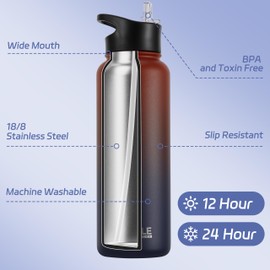 HASLE OUTFITTERS 40oz Stainless Steel Water Bottle, Vacuum Insulated Double Walled Leak Proof Sports Water Bottle with 2 Lids (Straw and Spout Lid) Thermo Mug Keep Cold and Hot(Ruby Purple Gradient,1)