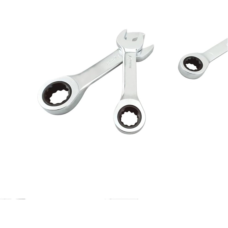 Leliafleury 2Pcs 17mm Stubby Ratchet Spanner, Short Combination Ratcheting Wrench,