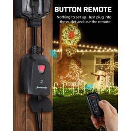 DEWENWILS Outdoor Indoor Wireless Remote Control Outlet with 2 Remotes, 3-Prong Remote Plug Weatherproof, 15A Heavy Duty, 100FT Range, Electrical Plug for Christmas Lights Lamp/Fans, ETL Listed