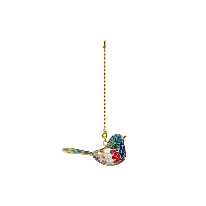 Value Arts Handmade Cloisonne Baby Blue Singing Bird Fan Pull