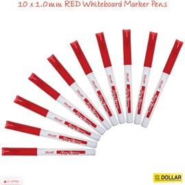 Dollar WBS-1.0 Dry Erase Whiteboard Marker Pens, RED, Medium Point (1.0 mm), Pack of 10, Bullet Tip, Perfect for Office School Home Everyday Use