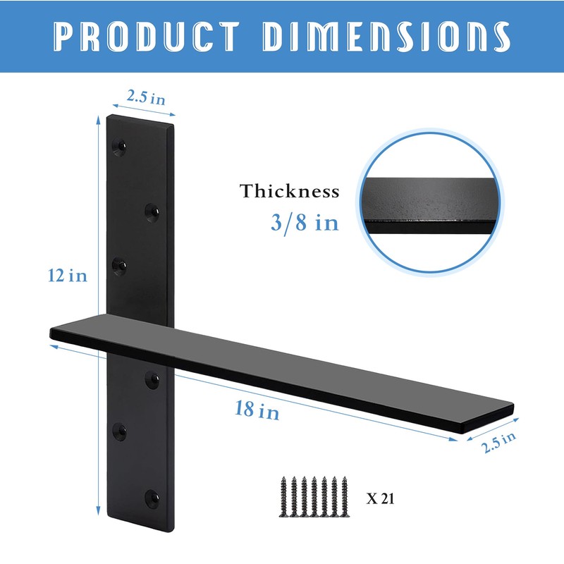 Floating Shelf Bracket 3/8" Thick Heavy Duty Shelf Brackets 3