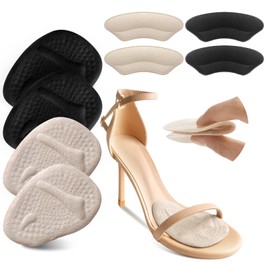 Riootlnm Metatarsal Pads, Ball of Foot Cushions, Heel Pads Inserts for Too Big Shoe, Reduce Foot Pain, No Slip Heel Grips Liners Pads for Loose Shoe, Blisters (Beige+Black)
