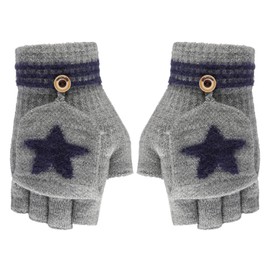 Kids Convertible Fingerless Gloves With Mitten Cover Teens Winter Warm Half Finger Insulated Gloves Students Cycling Writing Wool Blend knitted Flip Top Gloves Mittens for Boys & Girls 5-10 Years