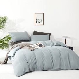 Cottonight Blue Comforter Set King Light Blue Bedding Comforter Set Solid Haze Blue Blanket Quilts Modern Soft Breathable Simple 3 Piece Baby Blue Comforter Set for Women Men King Bed