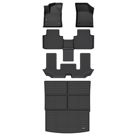 Binmotor-All Weather Floor Mats & Cargo Liner for Volkswagen Atlas(6 Passenger Bench Seating) 2018-2025, 3 Rows Full Set Car Mats TPE Material, Heavy Duty Car Floor Liners Guard VW Atlas Accessories