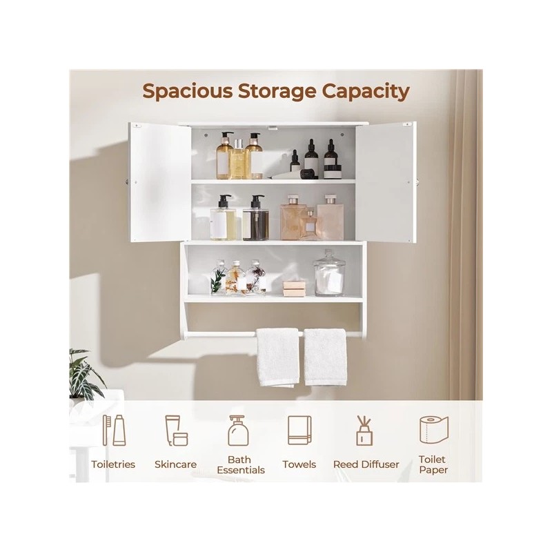 Topeakmart Bathroom Wall Cabinet with Towel Bar and Adjustable Shelf