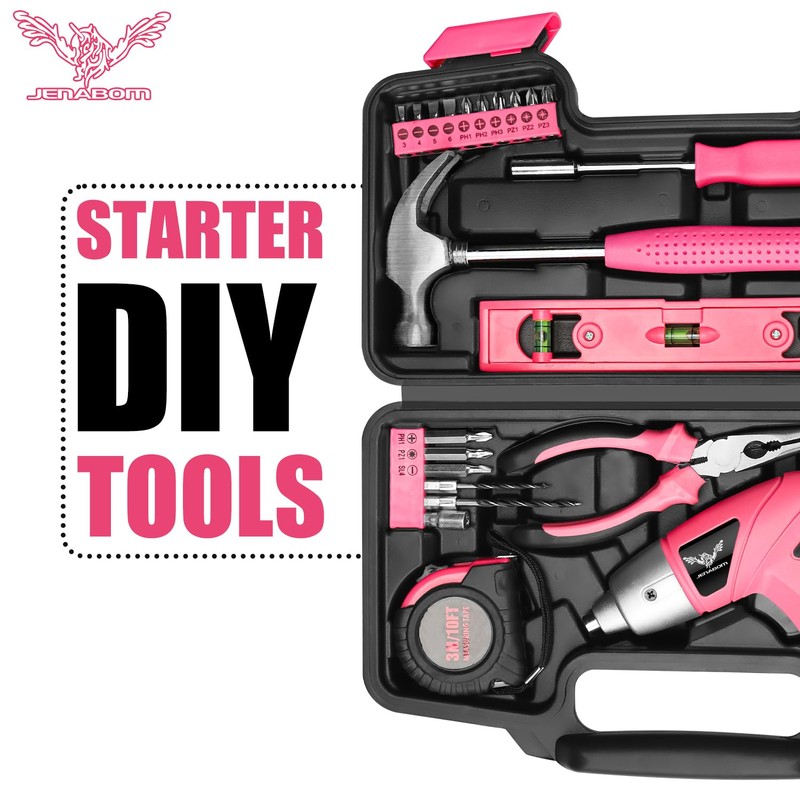 JENABOM Cordless Screwdriver Rechargeable 3.6V, Pink Tool Kit with Small