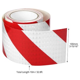 QWORK® Red & White Reflective Tape 4" x 33ft High Intensity Reflective Safety Tape Warning Tape for Vehicles, Trailers, Road Facilities
