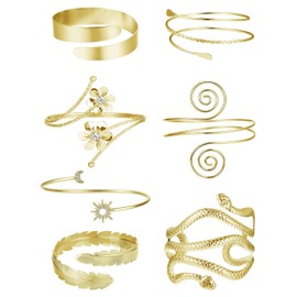 Finrezio 7Pcs Arm Cuff Upper Arm Band for Women Silver Gold Arm Bangle Cuff Bracelets Adjustable Armlet ArmBand Jewelry Set