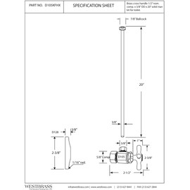 Westbrass D105KFHX-05 5/8" x 3/8" OD x 20" Flat Head Riser Line Kit with Cross Handle Angle Supply Shut Off Valve for Toilet, 1-Pack, Polished Nickel