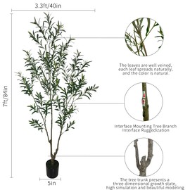 Artificial Olive Tree, 7 ft Tall, for Home Decor, Living Room, Dining Room, Bedroom, Office
