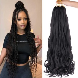 Xtrend 30 Inch 8 pcs Premium French Curl Braiding Hair Natural Black Pre-stretched Spiral Loose Wave Braiding Hair Yaki Texture Synthetic Hair Extensions for Black Women 1B#