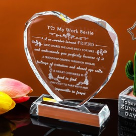 YWHL Work Bestie Gifts for Women, To My Work Bestie Heart-shaped Crystal Keepsakes Decor, Unique Farewell Going Away Gifts for Coworkers, Retirement Promotion Thank You Gifts for Friend Colleagues