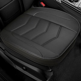 DUSCOKE Leather Front Car Seat Cover, Waterproof Vehicle Seat Protector, Full Wrap Bottom Anti-Slip Auto Seat Cushions with Storage Pocket, Universal Interior Accessories for Car SUV Truck (Black)