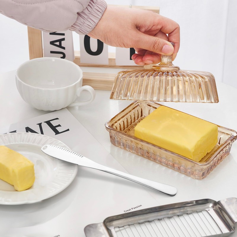 Champagne Glass Butter Dish with Lid for Countertop - 6.7in