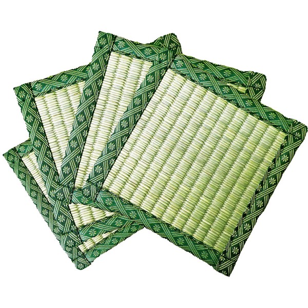 Koharu Igrass Table Pad, Set of 4, Approx. 0.6 x 0.6 x 0.2 inches (16 x 16 x 6 mm), Produced by Tatami Lumber Store, Prevents Dents, Natural Grasses, Antibacterial, Perfect for Floor Dents, Scratch Resistant, Weed Mat (Green)