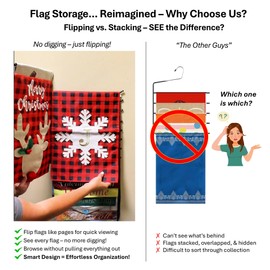 Garden Flag Organizer & Wall Mounted Display Rack – Aluminum Flag Holder for Outdoor Seasonal Flags, Holds 10 Flags, Rust-Proof, Space-Saving Storage