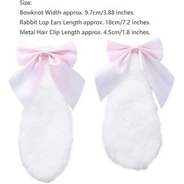 HODASHI 1 Pair Girls Bunny Plush Lop Ears Hair Clip Rabbit Furry Ears Ribbon Bow-knot Hair Clamp Hairpin Cosplay Headwear (Light Pink)