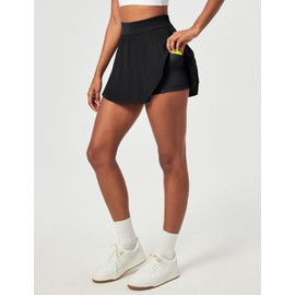 IUGA Golf Skirts for Women Pleated Tennis Skirt High Waisted Athletic Skorts A-Line Skirt with Shorts Underneath & Pockets (Black Skirt, Medium)