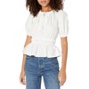 Moon River Women's Gathered Neck Shirred Ruffle TOP, Cream