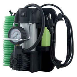 Slime 40045 Home Tire Inflator, Wall Mounted 120v, SUV, 4x4 Air Compressor, Heavy Duty, 2X Pro Power, Heavy Duty, with Analog 150 psi Dial Gauge, Long Hose and LED Light, 120V, 4 min Inflation