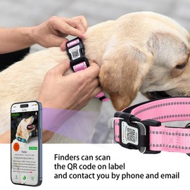 Dog Collar with QR Code, Reflective Dog Collar, Soft Neoprene Padded & Safety Locking Buckle Adjustable Pet Collar (Pink, X-Small)