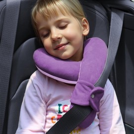 WENRENER Kids Travel Neck Pillow, Comfortable Head & Chin Support for Car seat & Airplane, Toddler Pillow for Sleeping on Road Trip, Gifts for Child (Deep Purple & Light Purple)