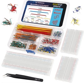FOXTIP 560-Piece PCB Circuit Board and Jumper Wire Set in 14 Lengths, Complete with Tweezers, Breadboard, and Neat Plastic Case