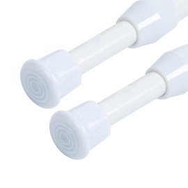 2Pcs Spring Tension Curtain Rod, Adjustable Curtain Rods 28-48 inch, Spring Loaded Curtain Rods No Drilling Extension Rod Spring Rods, (White, 28-48 in-2 Pcs)