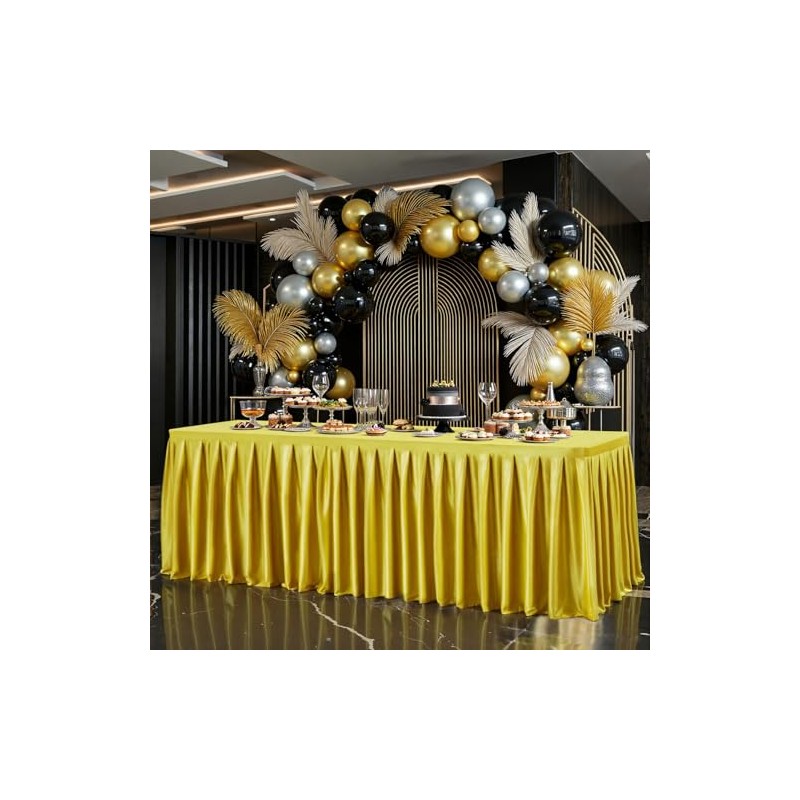 6FT Gold Satin Tablecloths for Rectangle Tables - Shiny Spandex