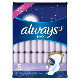 Always Maxi, Size 5, Extra Heavy Overnight Pads with Flexi-Wings, Unscented, 27 Count. 2 Pack. (Includes (2) 27-Count Packages So You are Getting 54 Pads Total.) Jumbo Pack. Over 4 Month Supply.