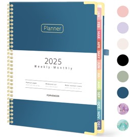 Forvencer 2025 Planner, Hardcover Weekly and Monthly Planner, January 2025 - December 2025, 8.5" x 11", Spiral Calendar Planner with Tabs, Exquisite Daily Organizer Notebook with Inner Pocket, Agenda Journal for Office Home School, A4 Size, Blue