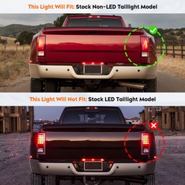 Tail Light + 3rd Third Brake Cargo Lamp for Dodge Ram 1500 2009-2010, Ram 2500 & 3500 2010, Ram 1500 & 2500 & 3500 2011-2018, Ram 1500 Classic 2019, High Mount Stop Light Rear LED Taillight Assembly