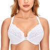 Delimira Women's Front Fastening Bra Racer Back Lace Plus Size