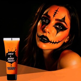 Pintura Facial y Corporal, 30 ml Pinta Caras a Base de Agua (Naranja)  ideal para Maquillaje de Halloween, Efectos Especiales (SFX), Cosplay,...      