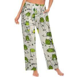 Ysidec Funny Frogs Green Women Lounge Pants Comfy Pajama Bottom Drawstring Sleepwear Long Pajamas Pants S