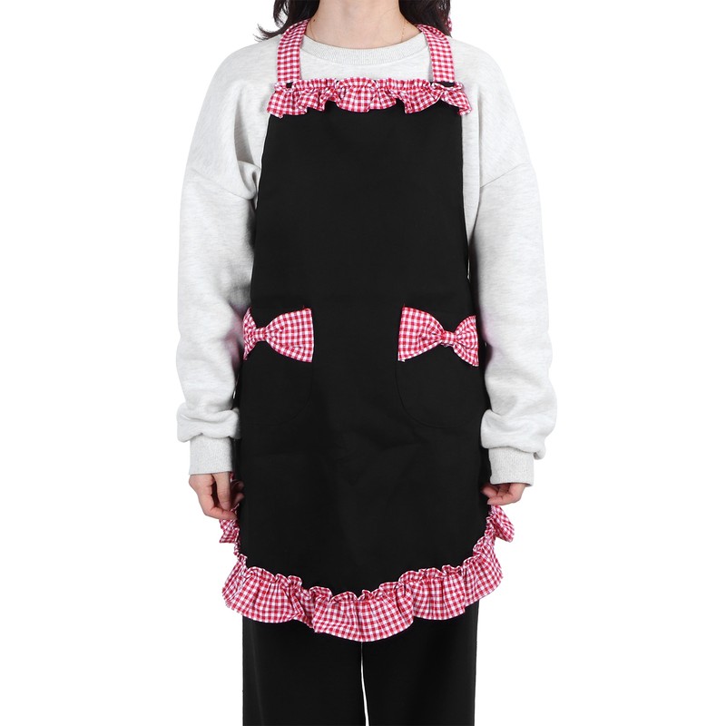 Bowknot Apron Multifunctional Cooking OilProof Waterproof Antifouling Apron for Kitchen(Black