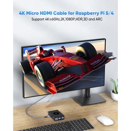 ZeniKon Micro HDMI to HDMI Cable 10FT, 4K HDMI to Micro HDMI Cable High Speed Nylon Braided Cord 4K@60Hz, 2K, 1080P, HDR, ARC, 3D for Raspberry Pi 5/4, Camera, DSLR, Tablet, Laptop, Monitor