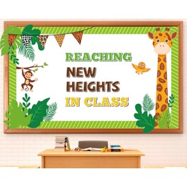 Woodland Bulletin Board Set Wild About Learning Classroom Decorations Back to School Reach New Heights in Class Safari Paper Cutouts Motivational Jungle Animal Monkey Giraffe for Chalkboard Wall Decor