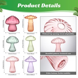 Mushroom Glass Vases for Indoor Plants, Set of 6 Colored Plant Propagation Stations, Mini Terrarium for Plants,Unique Small Hydroponic Pots for Flowers, Cute Decor Vase Gifts for Women