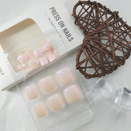Press on Toenails Short Square Fake Toenails Solid Color Toe Nails Press ons Aurora Pink False Toe Nails Daily Wear Simple Acrylic Toenails Artificial Stick on Toenails for Women 24Pcs