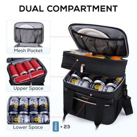 TOURIT Lunch Box for Women Men Double Deck Insulated Lunch Bag Women Expandable Leakproof Reusable Lunch Cooler Bag for Work, Office, Picnic, Black