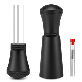 VillyVida Wdt Tool, Removable Coffee Distributor with Stand 7 x 0.35 mm Stainless Steel Espresso Needle, Aluminium Wdt Tool Espresso Gifts for Baristas, Black (10 Replacement Needles)