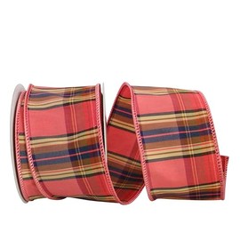 Reliant Ribbon Plaid Pizzaz Wired Edge Ribbon, 2-1/2 Inch X 10 Yards, Coral