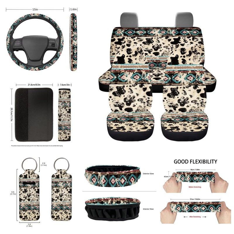 FUIBENG Western Aztec Cow Automotive Seat Cover Full Set Car