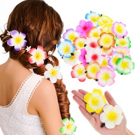 Alipis 24pcs Plumeria Flower Hair Clips: 2. 4-inch Artificial Hawaiian Tropical Foam Flowers - 12 Assorted Colors Frangipani Hair Accessories for Beach Party, Wedding & Luau Decor