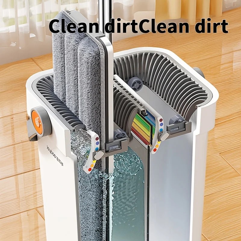 Microfiber Flat Floor Mop with Bucket Set. Square Bucket Body,